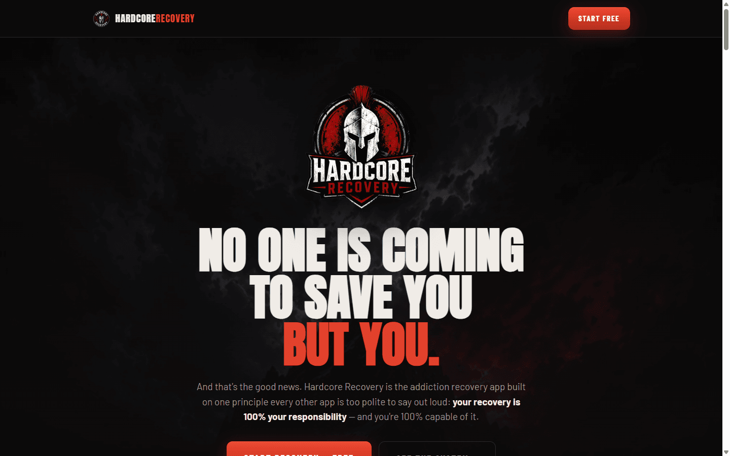 Hardcore Recovery — homepage screenshot