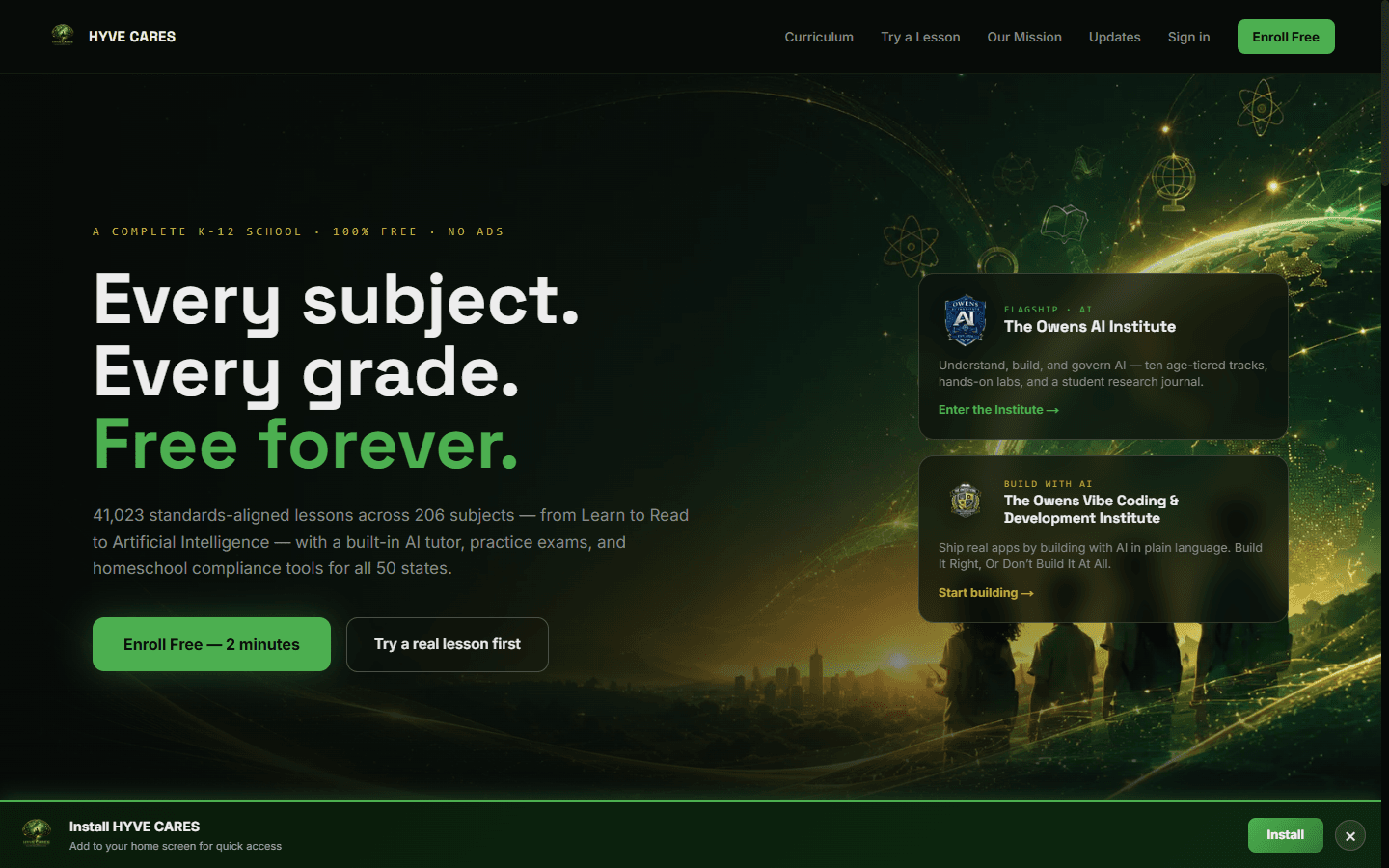 HYVE Cares — homepage screenshot